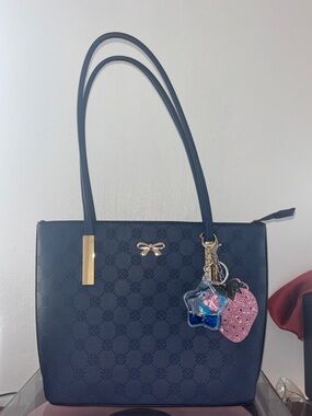 Navy Blue Tote Bag with Gold Accents